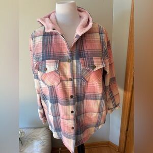 Pink and Blue Plaid Button-Up Jacket